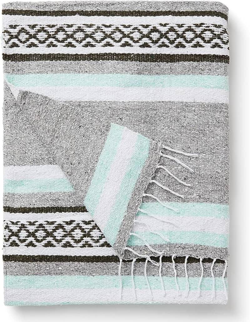 Teal and Gray Mexican Blanket by Laguna Beach Textile Co