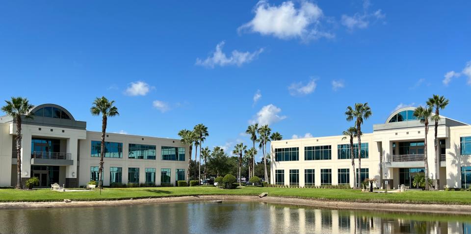 The mirror-image twin buildings at the Cornerstone Office Park in Daytona Beach on Thursday, Sept. 22, 2022.