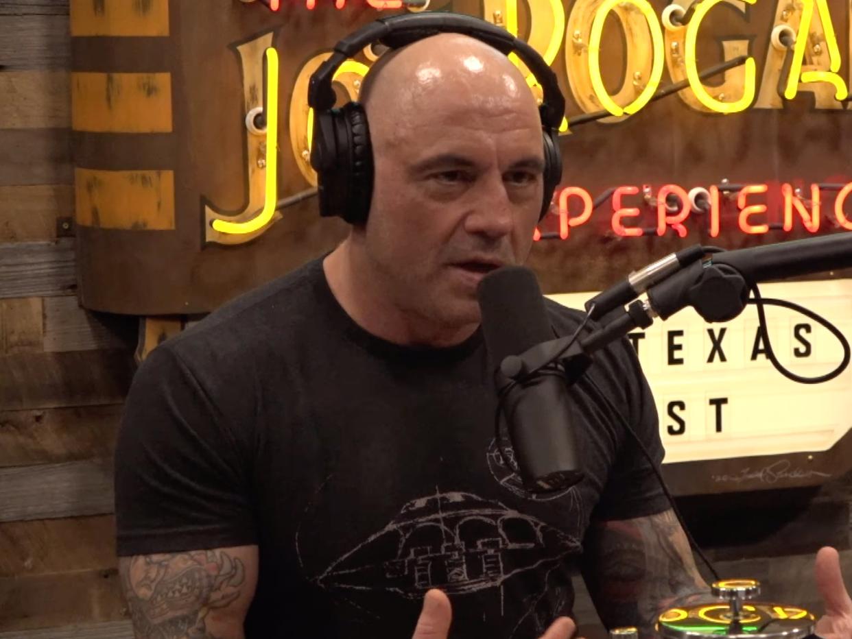 Joe Rogan on his podcast, ‘The Joe Rogan Experience,’ which reaches a an estimated audience of 11 million people.  (Spotify)