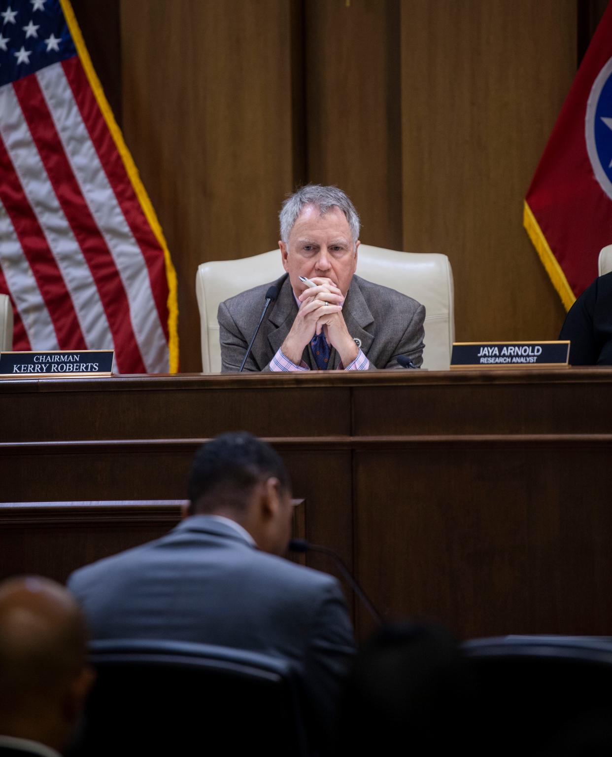 Sen. Kerry Roberts, R-Springfield, during a Senate Government Operations Committee meeting in February.