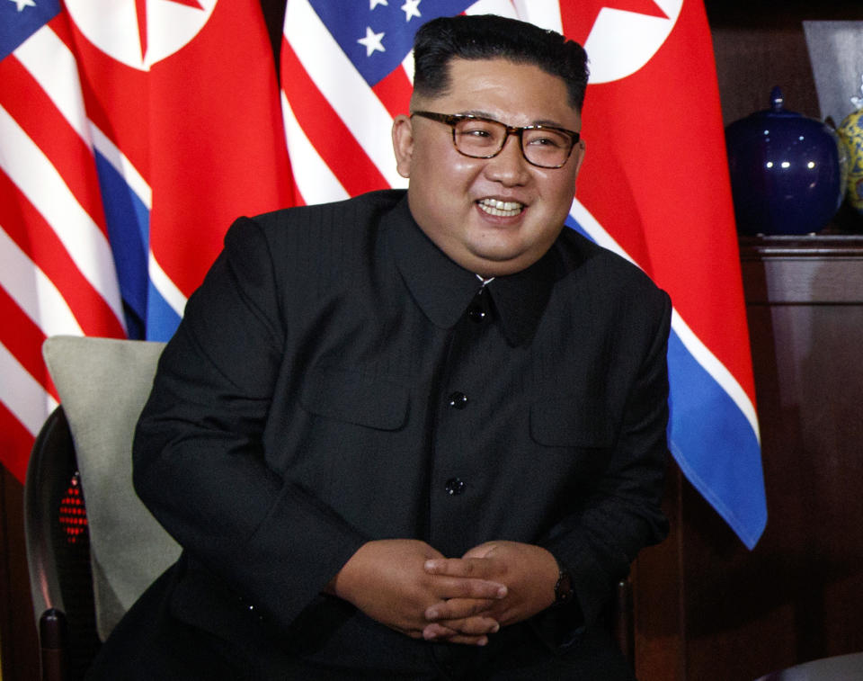 In this June 12, 2018, file photo, North Korean leader Kim Jong Un smiles as he meets with President Donald Trump on Sentosa Island, Tuesday, June 12, 2018, in Singapore. Trump and Kim are planning a second summit in the Vietnam capital of Hanoi, Feb. 27-28. (AP Photo/Evan Vucci, File)