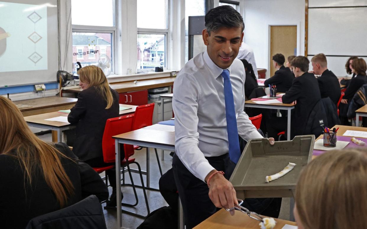 Prime Minister Rishi Sunak during a visit to a school near Boston, England, in November 2023