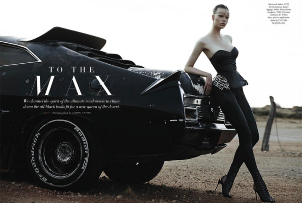 What this editorial is based off of is no mystery. For this “Harper’s Bazaar” Australia editorial in April 2013, models were dressed in all black designer looks, with pieces from Prada, Gucci, Bottega Venetta, Miu Miu, and more, to bring the road movie to the pages of the magazine.