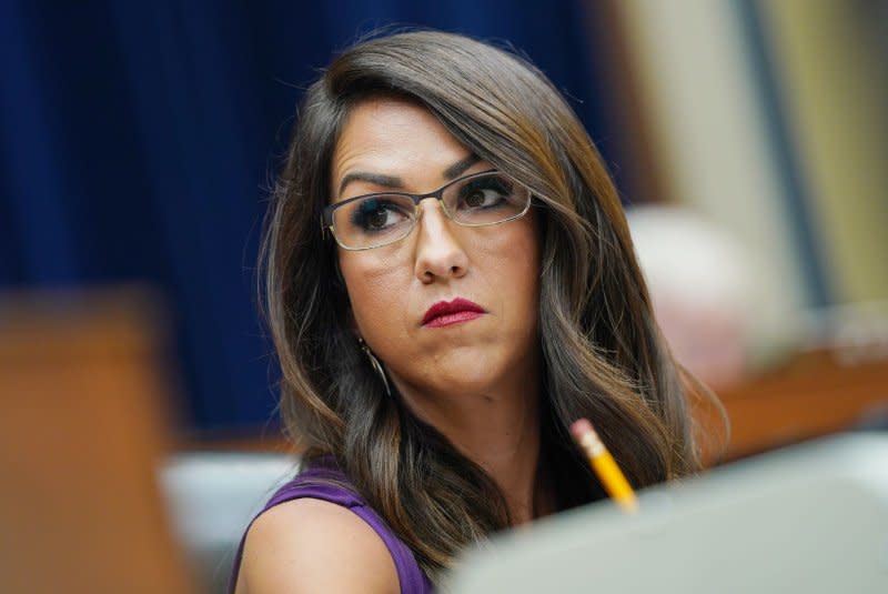 Rep. Lauren Boebert, R-Colo., said in a statement that she supports her son, but that he should be held accountable after he was charged with multiple felonies connected to a string of vehicle trespass and theft. File Photo by Bonnie Cash/UPI