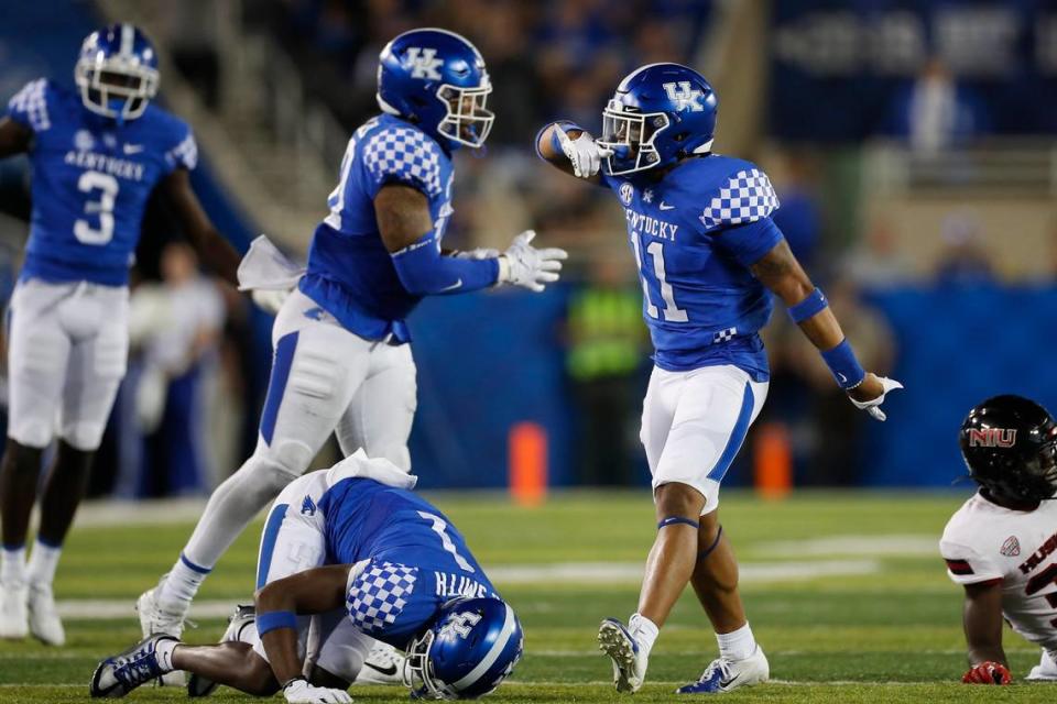 Kentucky defensive back Zion Childress (11) emerged as a key defender in spring practice after a strong finish to his debut season in the SEC.