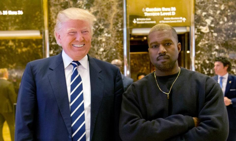 Kanye West pictured with Donald Trump, then president-elect, in the lobby of Trump Tower in New York, December 2016.