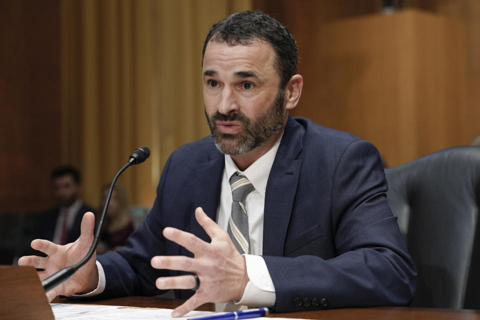 Daniel Werfel testifies before the Senate Finance Committee during his confirmation hearing to be the Internal Revenue Service Commissioner, Wednesday, Feb. 15, 2023, on Capitol Hill in Washington. Werfel, President Joe Biden's nominee to lead the Internal Revenue Service says he will commit to not increasing tax audits on businesses and households making less than $400,000 per year. (AP Photo/Mariam Zuhaib)