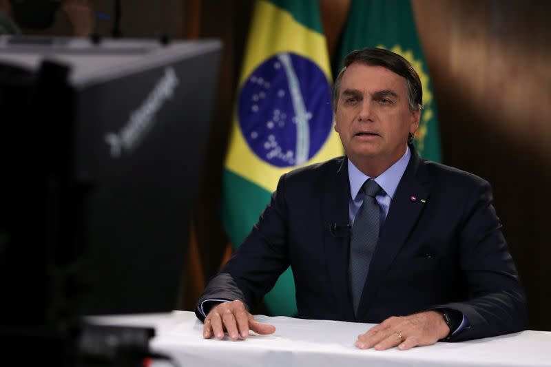 Brazil's President Jair Bolsonaro is seen during a pre-recorded address to the 75th annual U.N. General Assembly in Brasilia