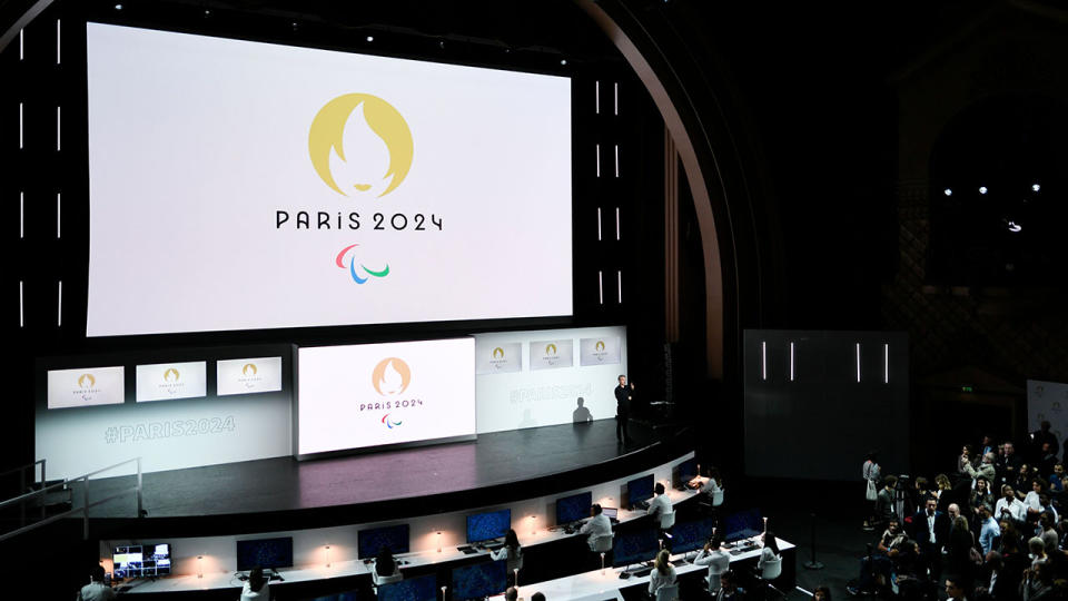 The logo presentation ceremony for the Paris 2024 Olympic Games at the Grand Rex cinema.