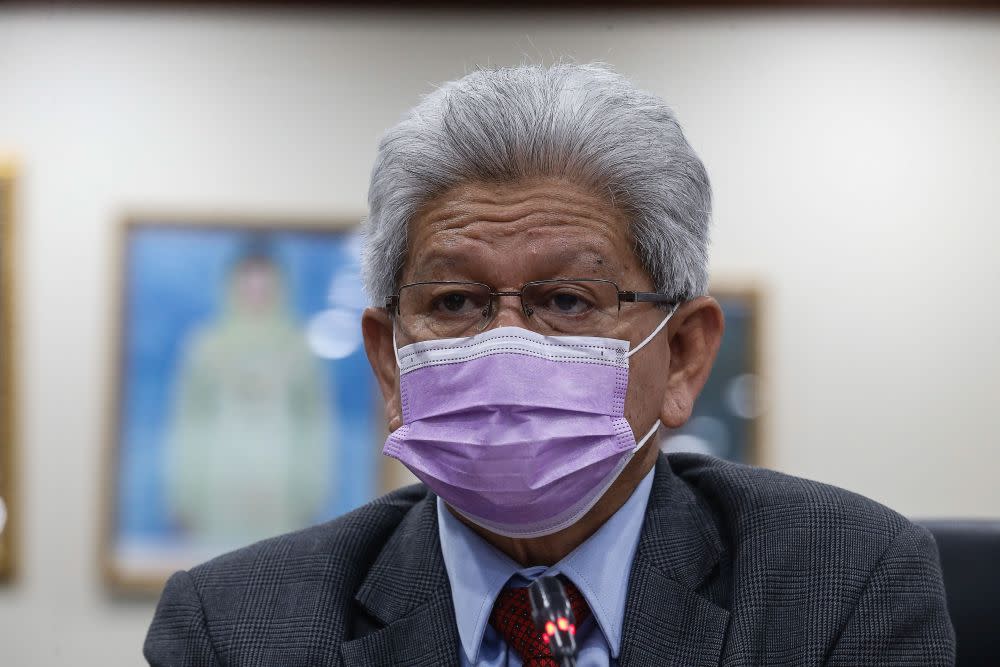 Penang Deputy Chief Minister I Datuk Ahmad Zakiyuddin Abdul Rahman speaks to reporters during a press conference at Komtar, George Town February 24, 2021. — Picture by Sayuti Zainudin