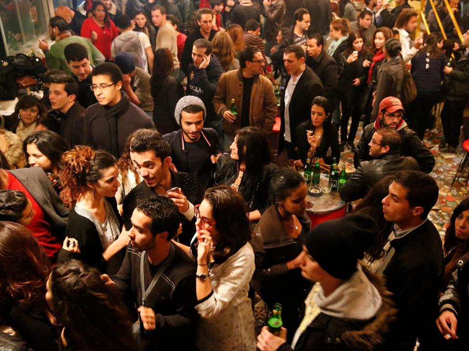 Young Tunisians in a bar in La Marsa