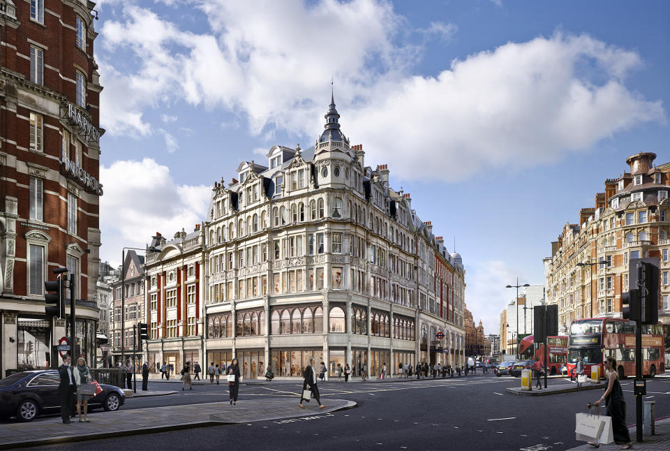 A rendering of the newly refurbished area of Knightsbridge. Burberry has since occupied the corner space. - Credit: Image Courtesy of The Knightsbridge Estate
