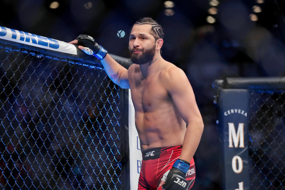 JACKSONVILLE, FL - APRIL 25: Jorge Masvidal of the United States prepares to fight Kamaru Usman of Nigera during the Welterweight Title bout of UFC 261 at VyStar Veterans Memorial Arena on April 25, 2021 in Jacksonville, Florida.  (Photo by Alex Menendez/Getty Images)