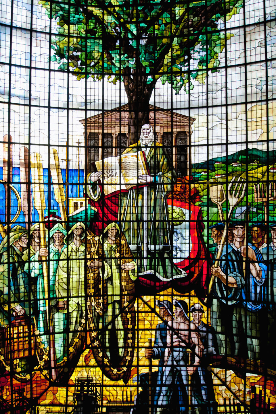 Glasswork inside Casa De Juntas, the House of the Historical Archive of the Basque Country