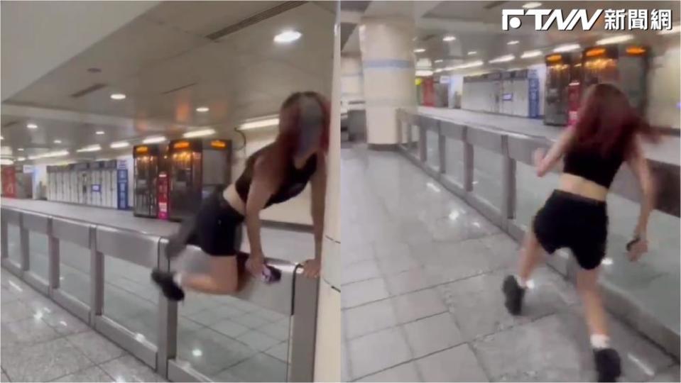 一名國中女學生在台北捷運西門站「翻牆逃票」。（圖／翻攝爆料公社）