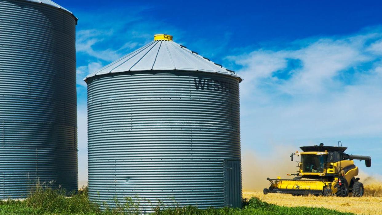 <div>Old Grain Bins And Combine During Spring Wheat Harvest Near Somerset; Manitoba, Canada. (Photo by: Dave Reede /Design Pics Editorial/Universal Images Group via Getty Images)</div> <strong>(Getty Images)</strong>
