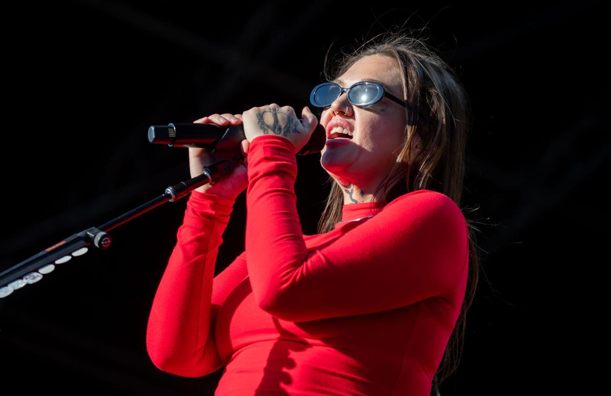 Elle King performs on the Home Plate stage on the first day of Extra Innings Festival at Tempe Beach Park on March 1, 2024.