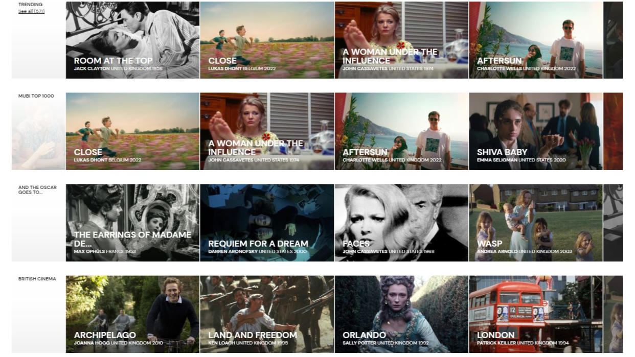  MUBI streaming service home page 