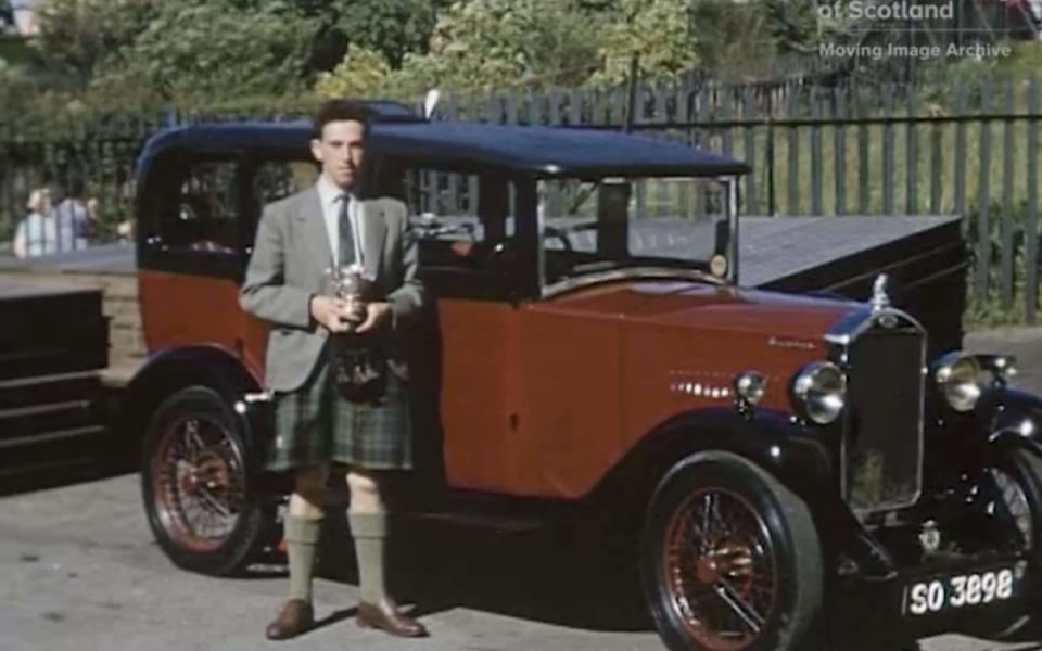 Bert Davidson after winning his class in the 1959 Kildrummy Rally.  - National Library of Scotland