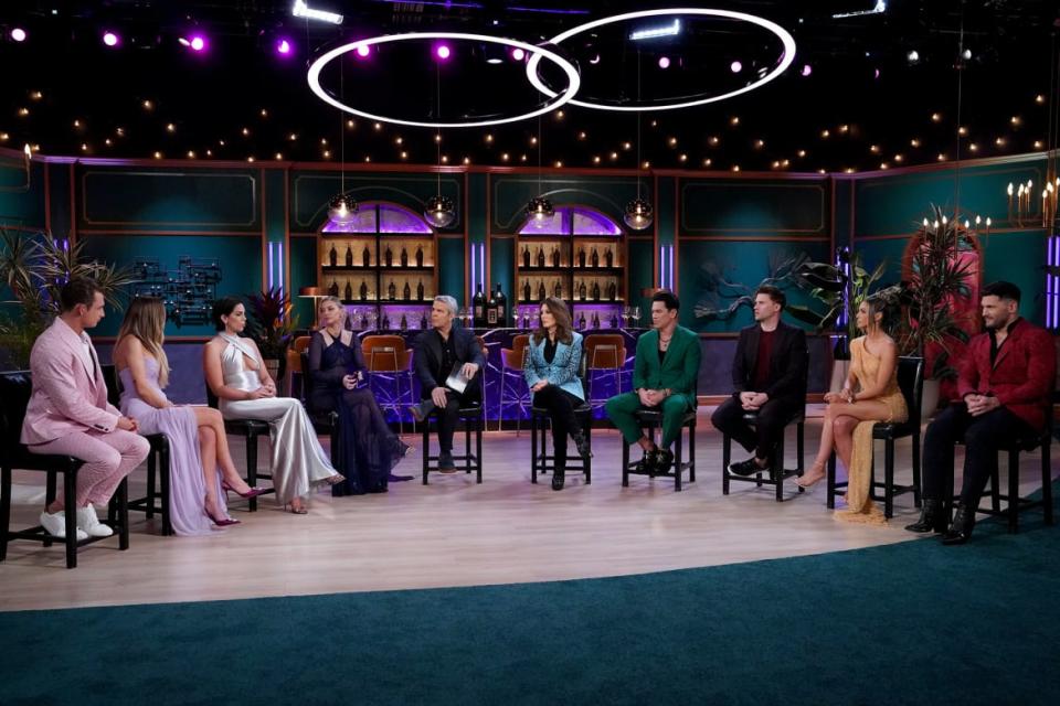 James Kennedy, Lala Kent, Katie Maloney, Ariana Madix, Andy Cohen, Lisa Vanderpump, Tom Sandoval, Tom Schwartz, Scheana Shay, and Brock Davies.