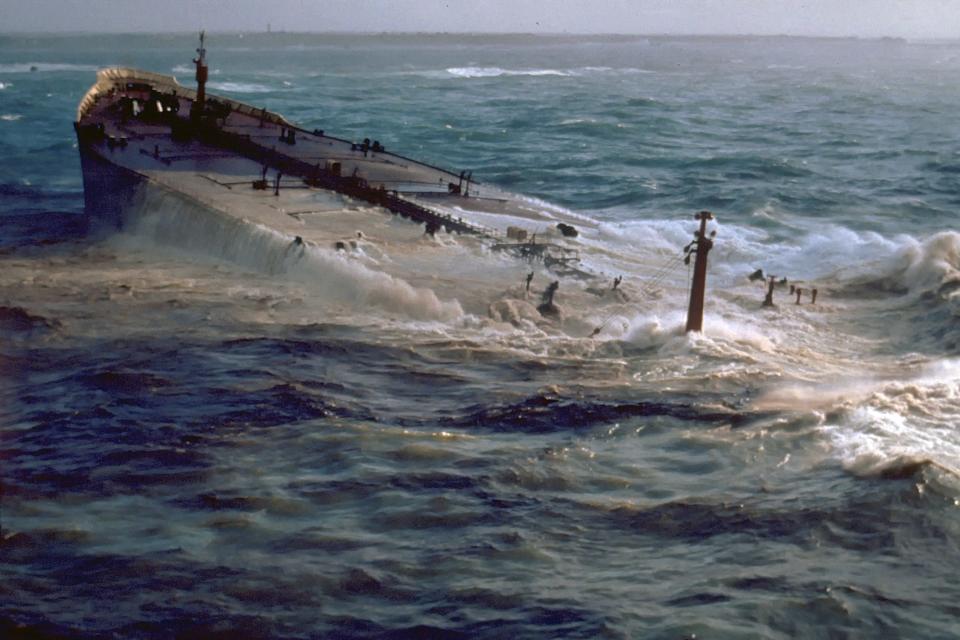 Amoco Cadiz grounding and oil spill, Brittany, France in 1978.