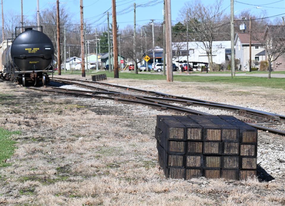 Some of the 8,600 new ties replaced on the 10.1 miles of track during the track upgrade.