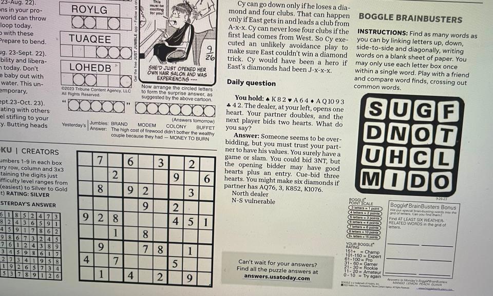 The Florida Department of Corrections will not deliver the daily FLORIDA TODAY Newspaper to inmate Gary Bennett because its policies prohibit coded messages to inmates. The puzzle in question is Boggle BrainBusters, as seen here in FLORIDA TODAY. (Credit: Photo provided)
(Credit: Photo provided)