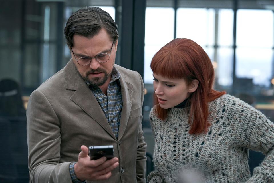 Leonardo DiCaprio, left, and Jennifer Lawrence try to warn people about a deadly comet in Netflix's "Don't Look Up."