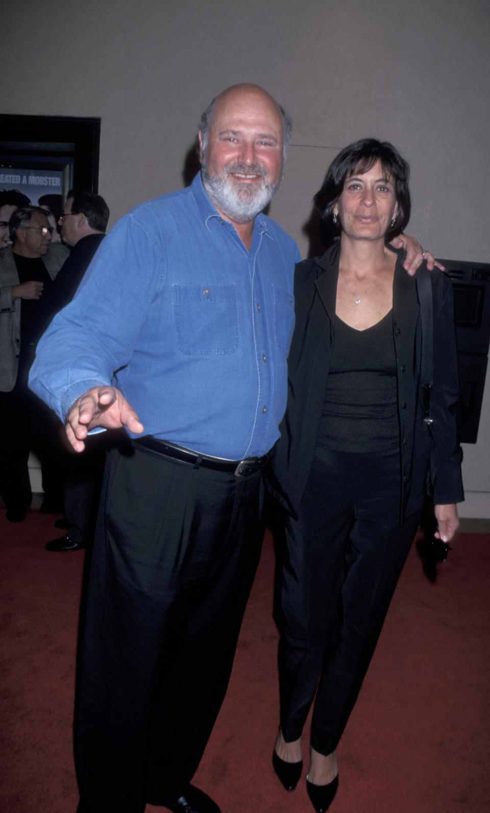 Rob Reiner and Michele Singer standing together on the red carpet at the "Mickey Blue Eyes" Los Angeles Premiere at Mann's Bruin Theater in Westwood, California