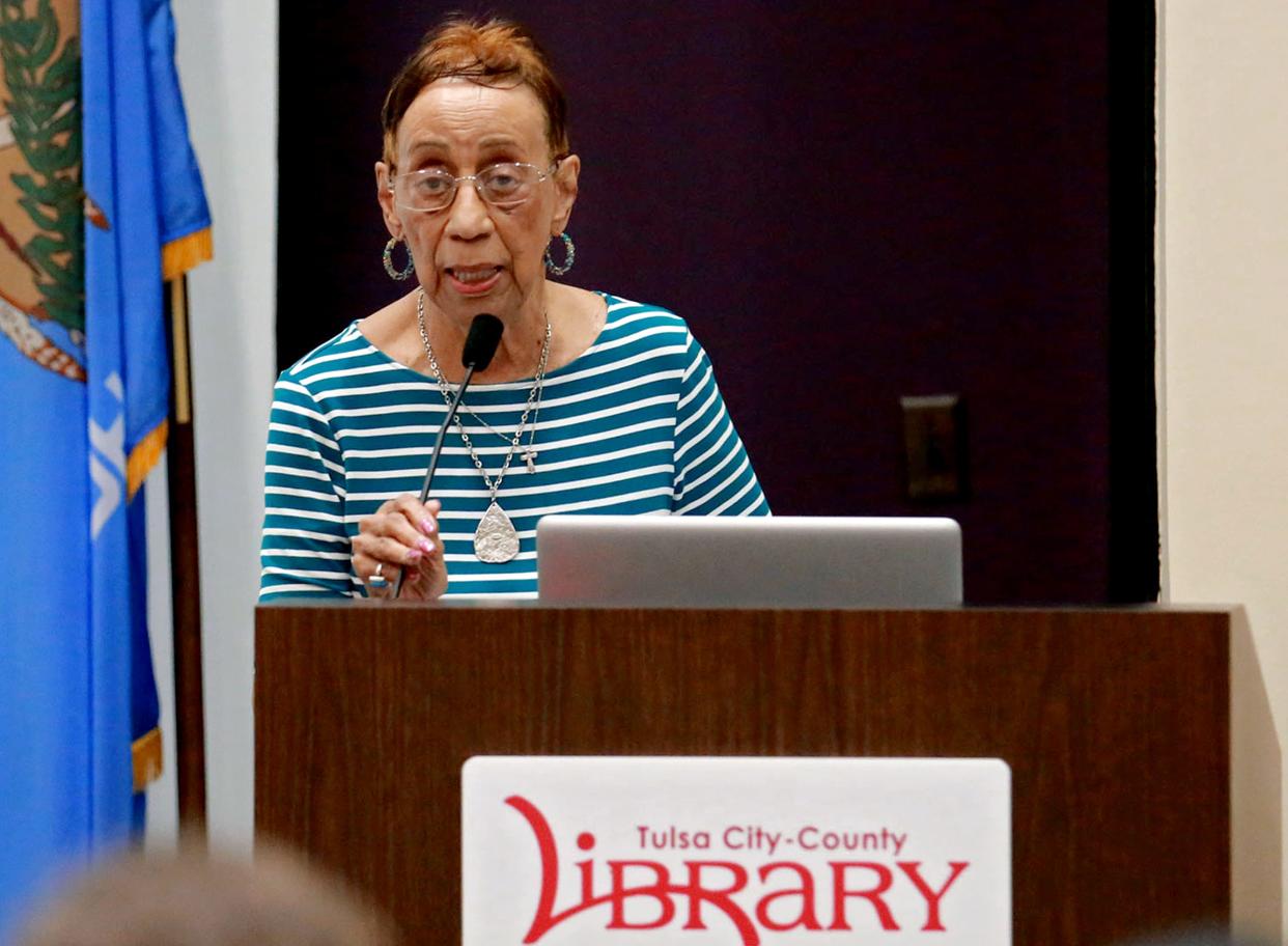 Sen. Maxine Horner speaks during a July 18, 2019, meeting at the Rudisill Regional Library in Tulsa.