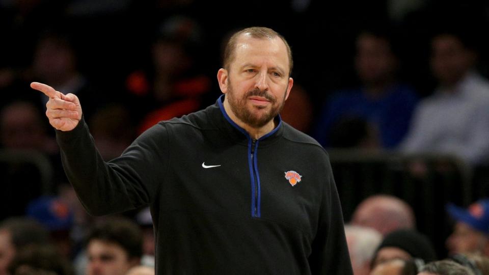 Jan 4, 2023; New York, New York, USA; New York Knicks head coach Tom Thibodeau coaches against the San Antonio Spurs during the second quarter at Madison Square Garden. Mandatory Credit: Brad Penner-USA TODAY Sports