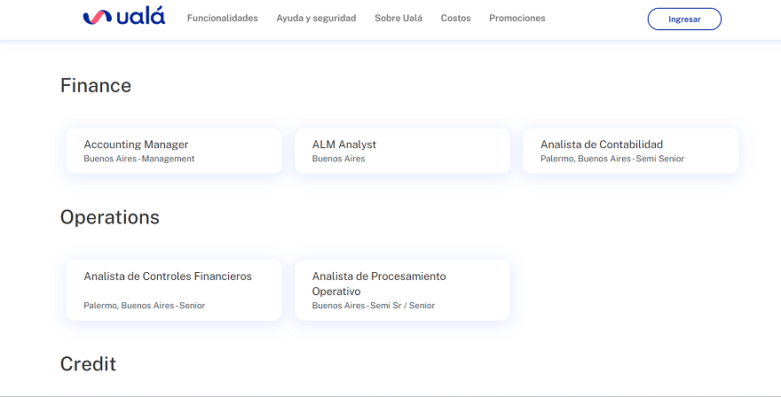 Ualá cuenta con vacantes en sus áreas de finanzas, tecnología, marketing, entre otras.