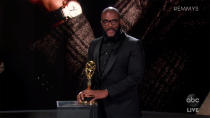 <p><a href="https://ew.com/awards/emmys/tyler-perry-emmys-2020-governors-award/" rel="nofollow noopener" target="_blank" data-ylk="slk:Accepting the annual Governors Award;elm:context_link;itc:0;sec:content-canvas" class="link ">Accepting the annual Governors Award</a>, Tyler Perry delivered a moving speech about diversity, opening with the memory of a quilt made by his grandmother: At first, he didn’t appreciate the mismatched, homemade piece, but then came to realize that “each patch of the quilt she had put in represented a part of her life,” he said. “Now, whether we know it or not, we are all sewing our own quilts with our thoughts, our behaviors, our experiences, and our memories,” he continued. “And now Black people, white people, gay, straight, lesbian, transgender, ex-cons, Latin, Asian, all of us working, coming together to add patches to a quilt that is as diverse as it can be. Diversity at its best. </p> <p>“I stand here tonight to say thank you to all of the people who are celebrating and know the value of every patch, every story, every color that makes up this quilt that is our business. This quilt that is America, because in my grandmother’s quilt there were no patches that represented Black people on television, but in my quilt her grandson is being celebrated by the Television Academy,” he concluded. “I thank you for this. God bless you.”</p>