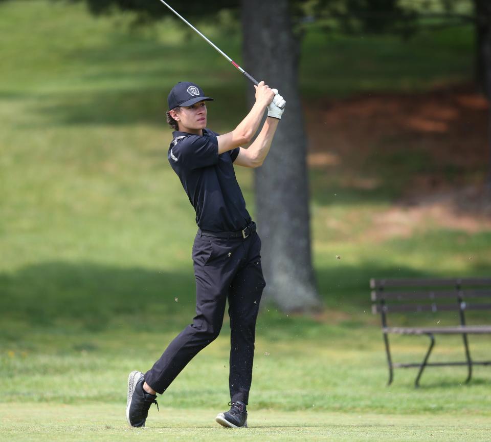 Marlboro's Dan Conrad on the 11th hole at the Powelton Club in Newburgh during round 1 of the Section 9 golf championship on May 23, 2023. 