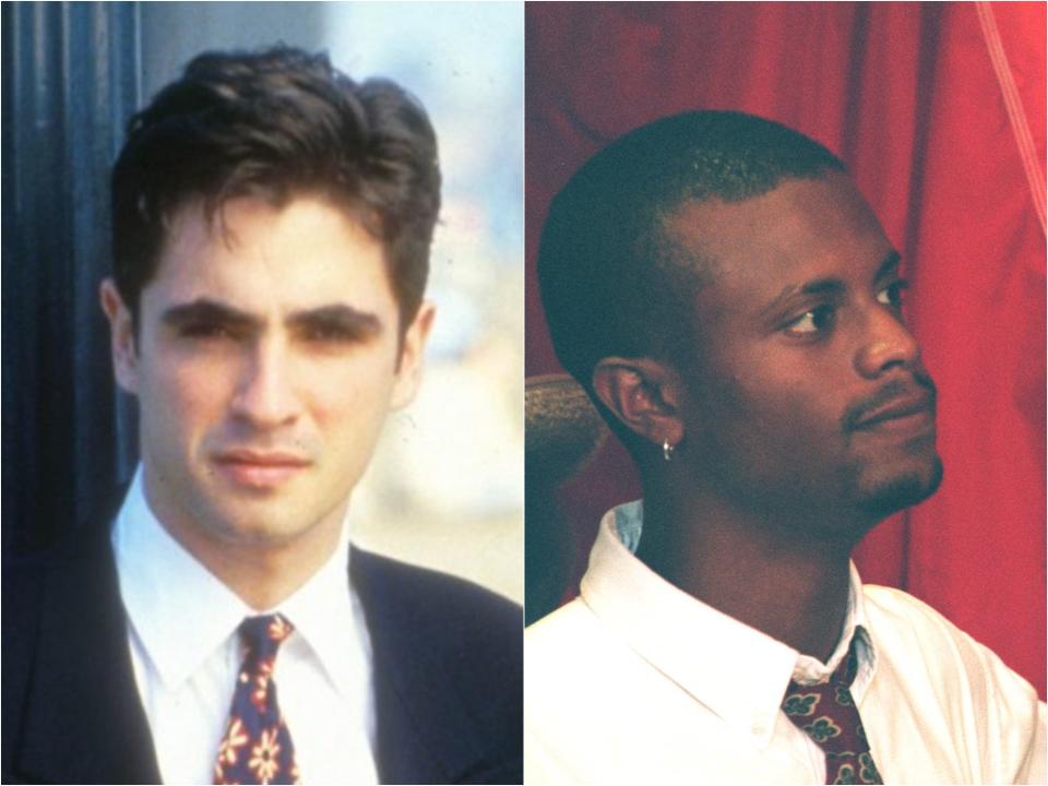 Side by side of Pedro in a suit and tie and Sean in a shirt and tie