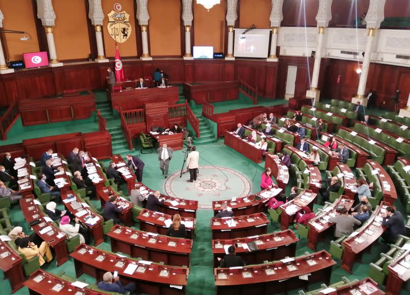 Parliament Speaker Rached Ghannouchi heads a parliament session, in Tunis