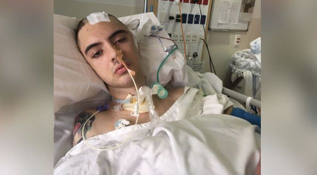 Sam Hensman was just 23 when he was rushed to hospital with debilitating headaches. Photo: GoFundMe/ Help Bring Sammy Home