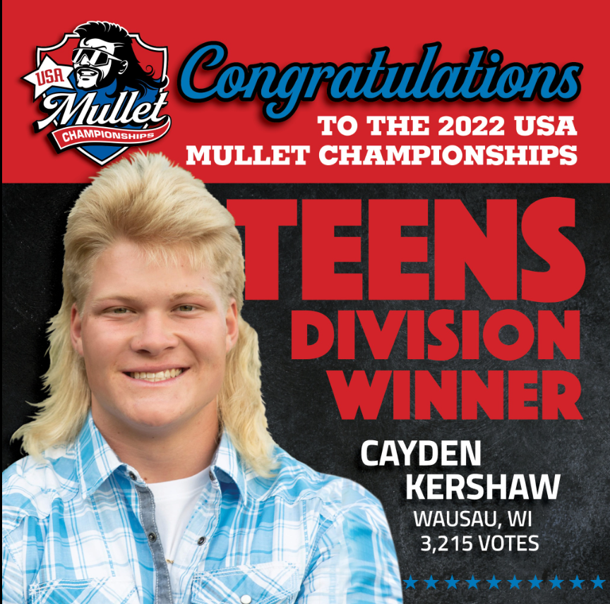 Cayden Kershaw of Wausau, Wisconsin, took home the top prize in the teens division at the 2022 USA Mullet Championships.