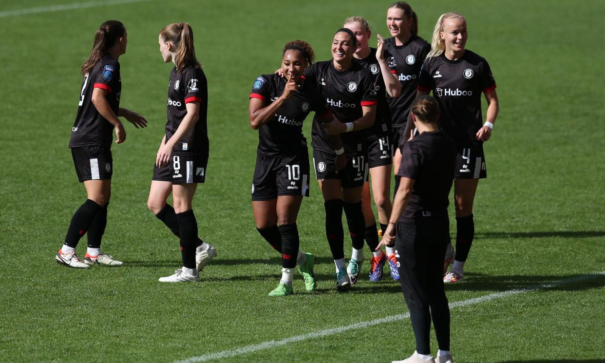 <span>Bristol City celebrate after scoring against Southampton this month. They have started with two draws against two potential promotion rivals.</span><span>Photograph: Steve Bardens/The FA/Getty Images</span>