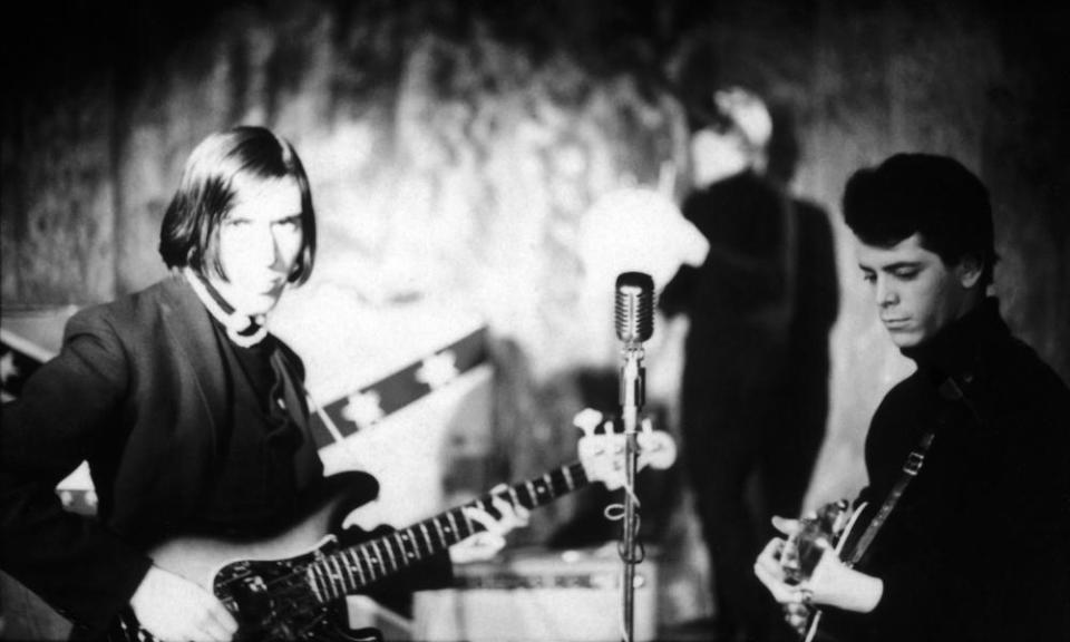 John Cale and Lou Reed of the Velvet Underground performing at Cafe Bizarre, New York, December 1965.