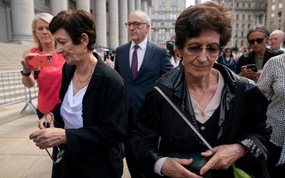 Christine Maxwell, left, Kevin Maxwell, rear centre, and Isabel Maxwell, right, siblings of Ghislaine, leaving court. - AP Photo/John Minchillo