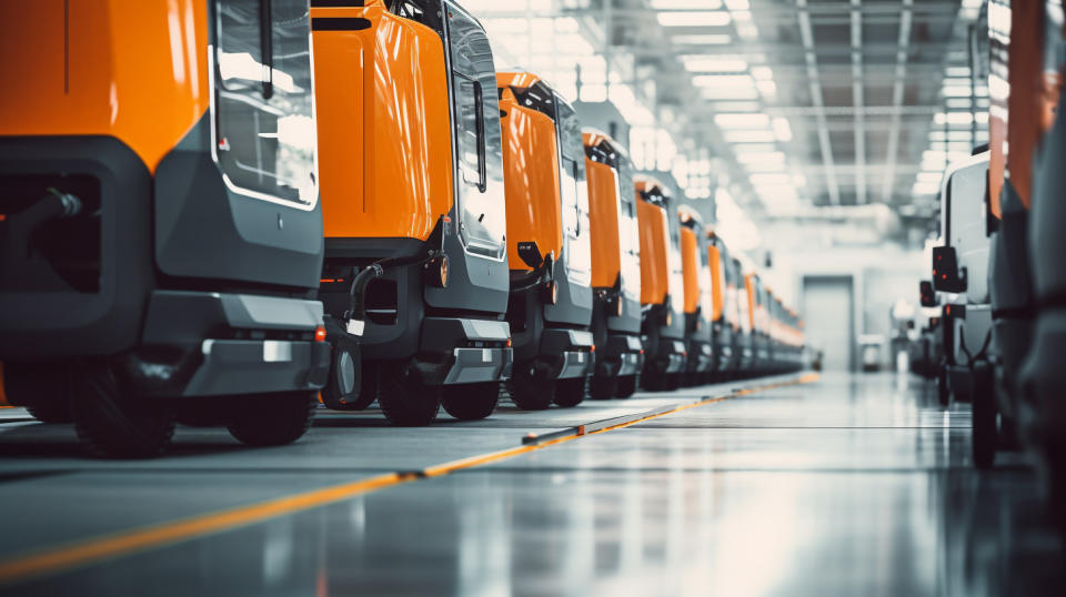 A row of electric vehicles all powered by the company's advanced battery systems.