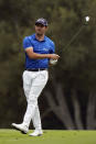 Patrick Cantlay hits from the 18th fairway during the second round of the Zozo Championship golf tournament Friday, Oct. 23, 2020, in Thousand Oaks, Calif. (AP Photo/Marcio Jose Sanchez)