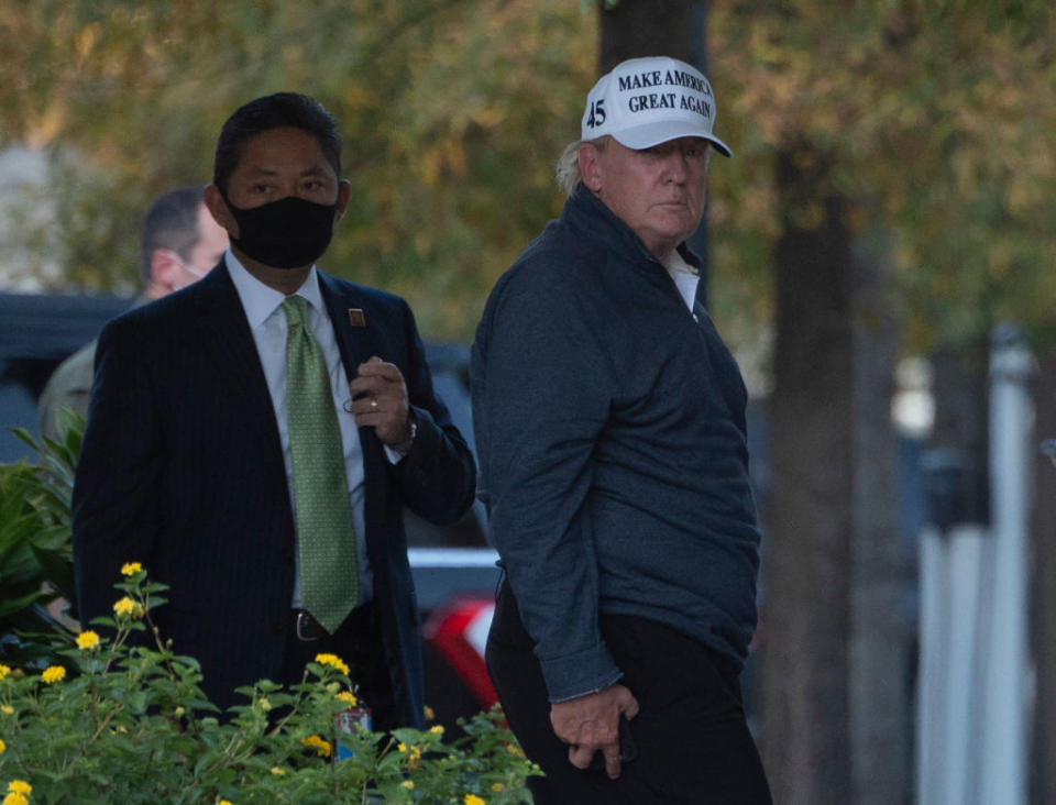 President Donald Trump returns to the White House from playing golf. Source: Getty