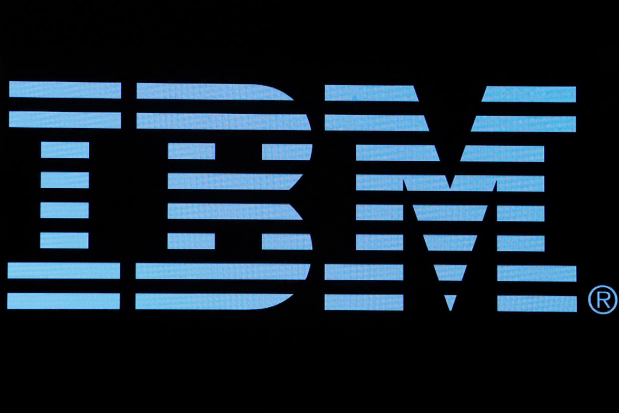 The logo for IBM is displayed on a screen on the floor of the New York Stock Exchange (NYSE) in New York, U.S., June 27, 2018. REUTERS/Brendan McDermid