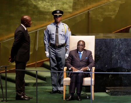 FILE PHOTO: Zimbabwe's President Mugabe waits to address the United Nations General Assembly at the U.N. headquarters in New York