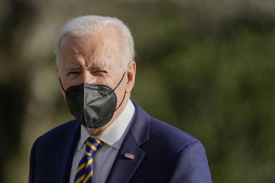 President Joe Biden walks on the South Lawn of the White House after stepping off Marine One, Thursday, Feb. 10, 2022, in Washington. Biden is returning from Culpeper, Va., where he promoted his administration's efforts to lower health care costs. (AP Photo/Patrick Semansky)