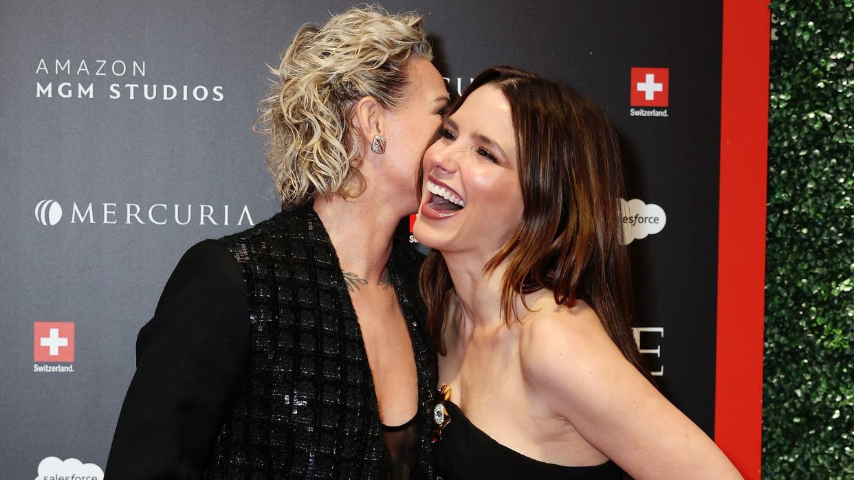 washington, dc april 27 l r ashlyn harris and sophia bush attend a late night soiree at the swiss ambassadors residence following the white house correspondents dinner hosted by time and amazon mgm studios on april 27, 2024 in washington, dc photo by tasos katopodisgetty images for kimball stroud associates