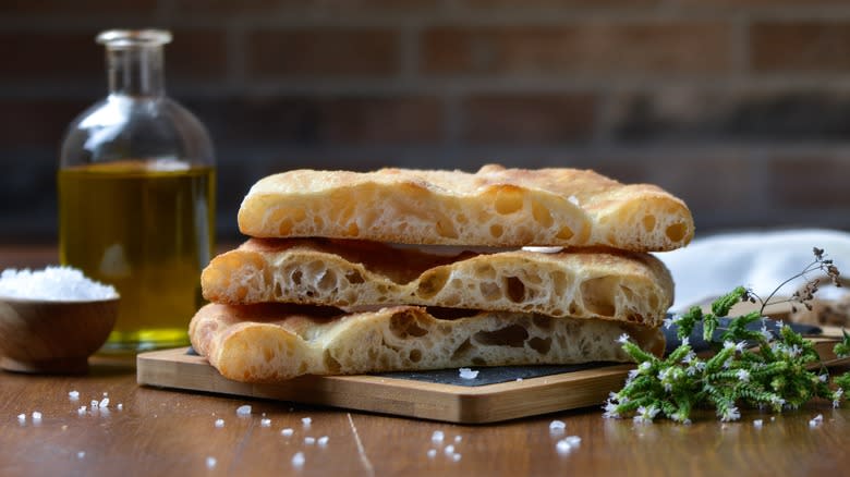 Slices of Italian focaccia bread