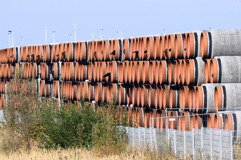 Pipes for the Nord Stream 2 gas pipeline in the Baltic Sea, which are not used, are seen in the harbour of Mukran